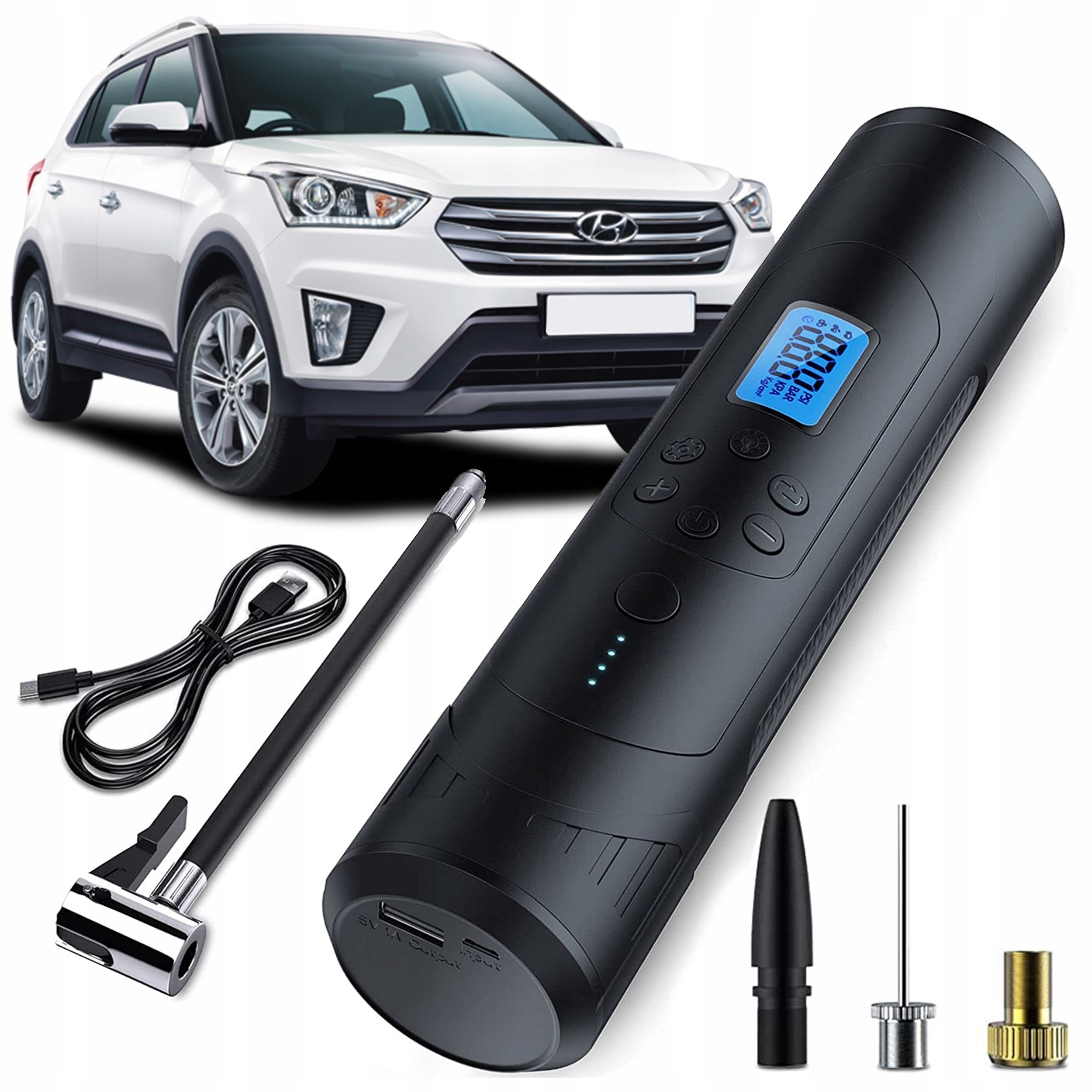 Bezprzewodowy Kompresor Pompka Do Roweru Auta Powerbank Z Latarką 150Psi