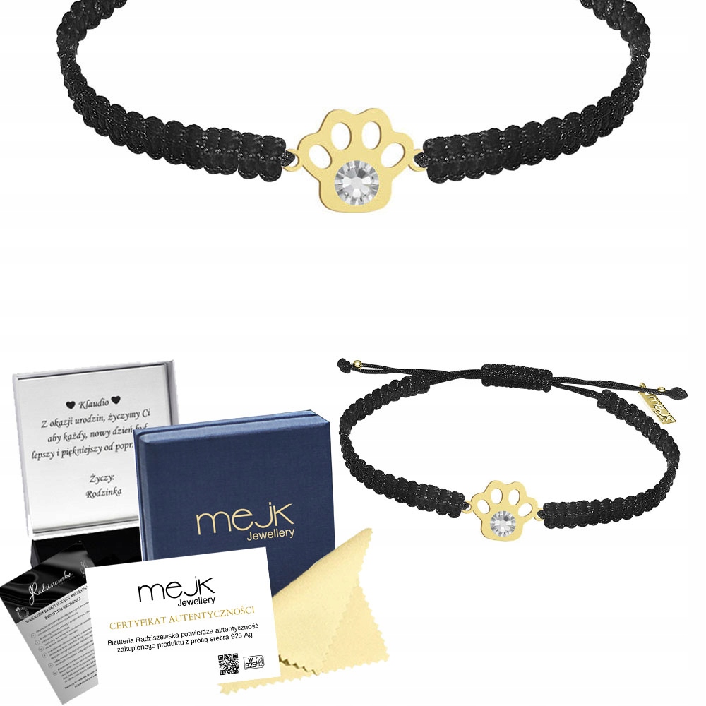Zlatý náramek Tlapka psa Kočka 925 Makramé Šperky Dedikace Bonus
