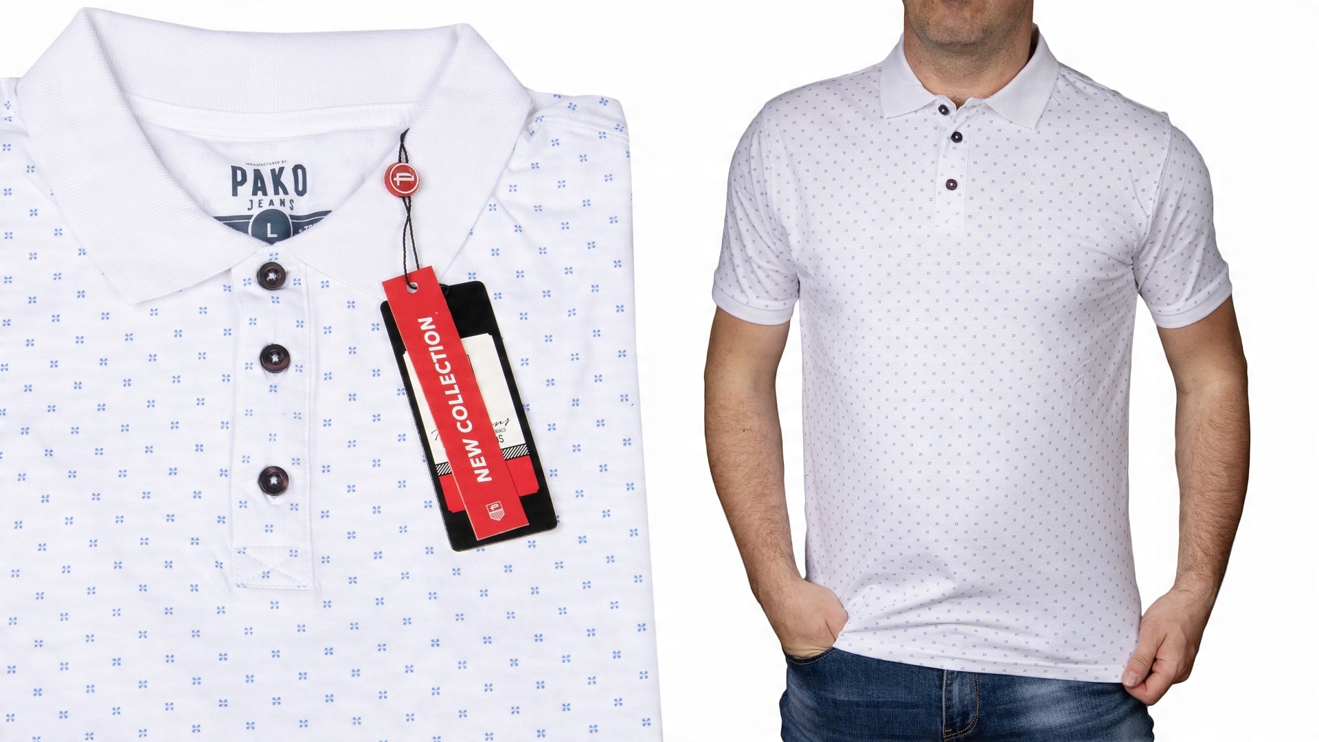 

Polówka męska koszulka polo Biała we wzorki 3XL