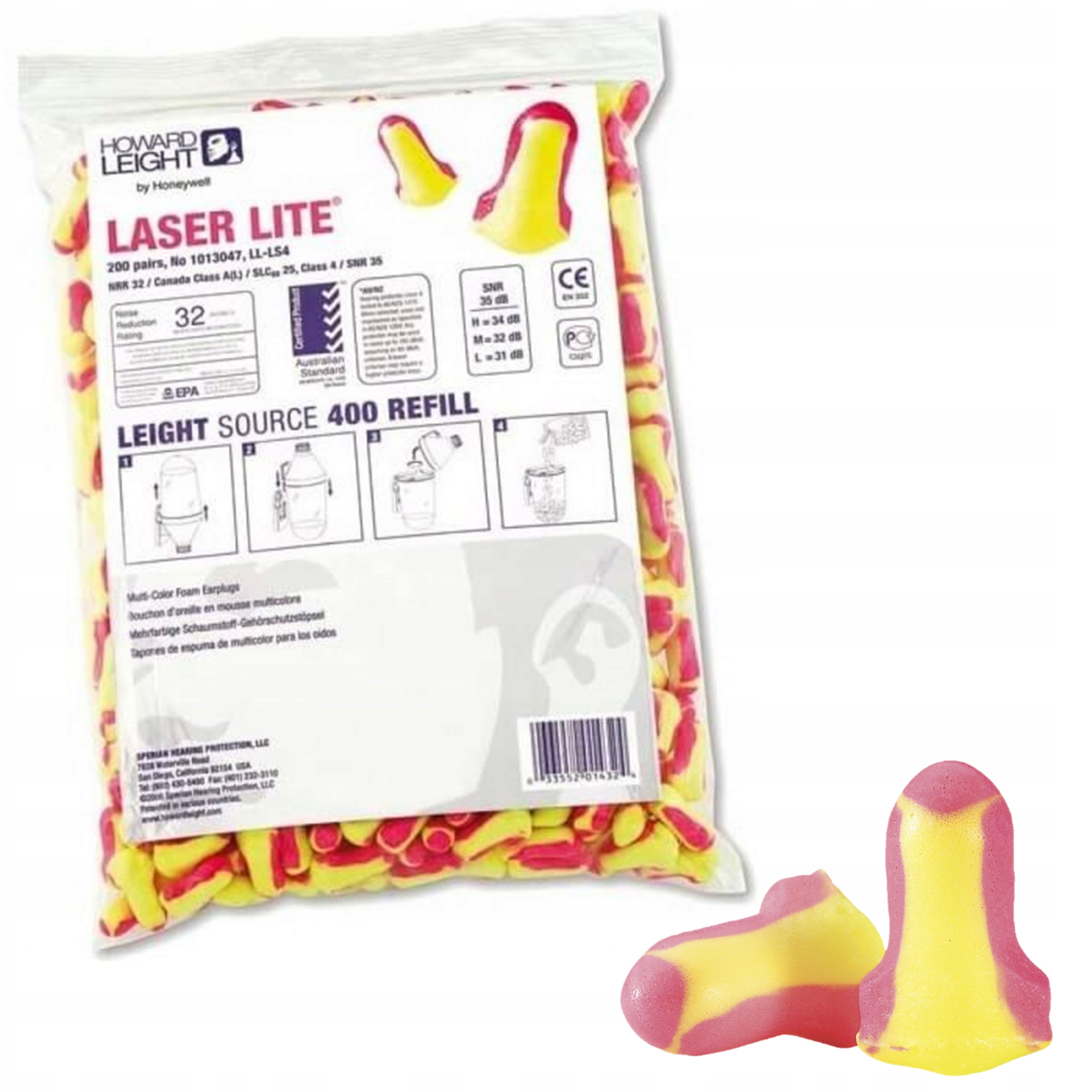 Zatyczki Stopery Wkładki Do Uszu 400 szt do dozownika Laser Lite LS400 35dB