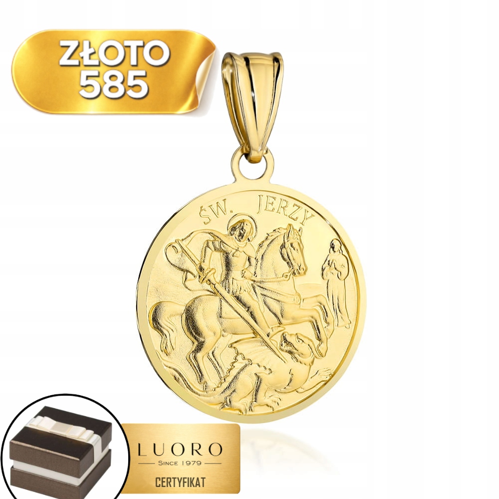 Zlatý Medailon 585 14K Svatý Jiří Žluté Zlato 27 MM Elegantní