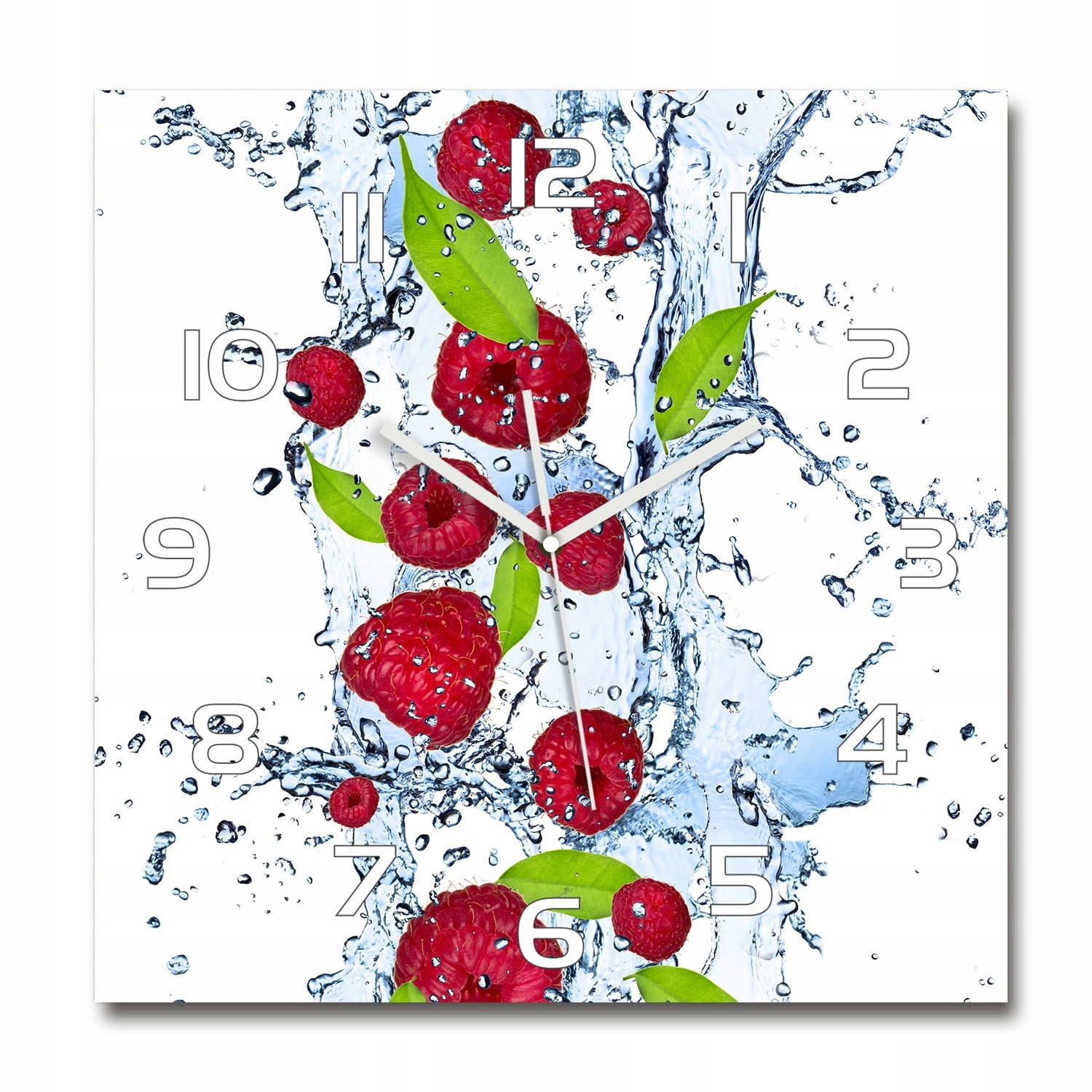 Veľké sklenené hodiny do obývacej izby Maliny a voda 60x60 cm