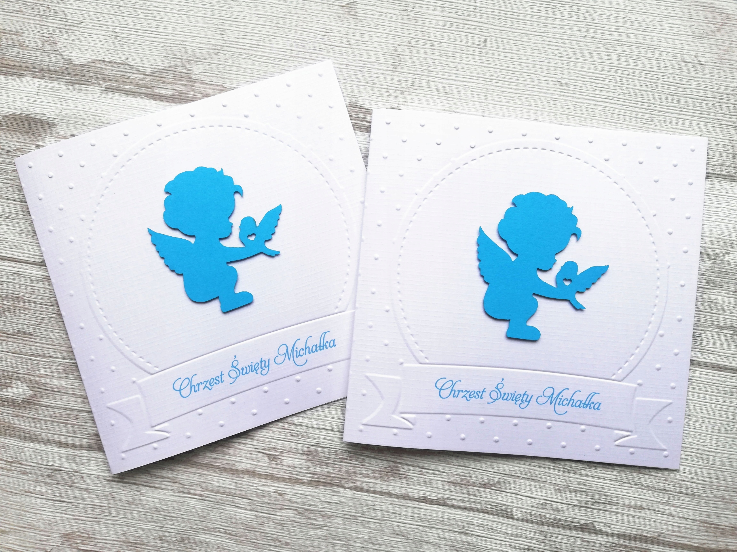 Zaproszenia na Chrzest św. ANIOŁEK Personalizacja Szerokość produktu 14.8 cm