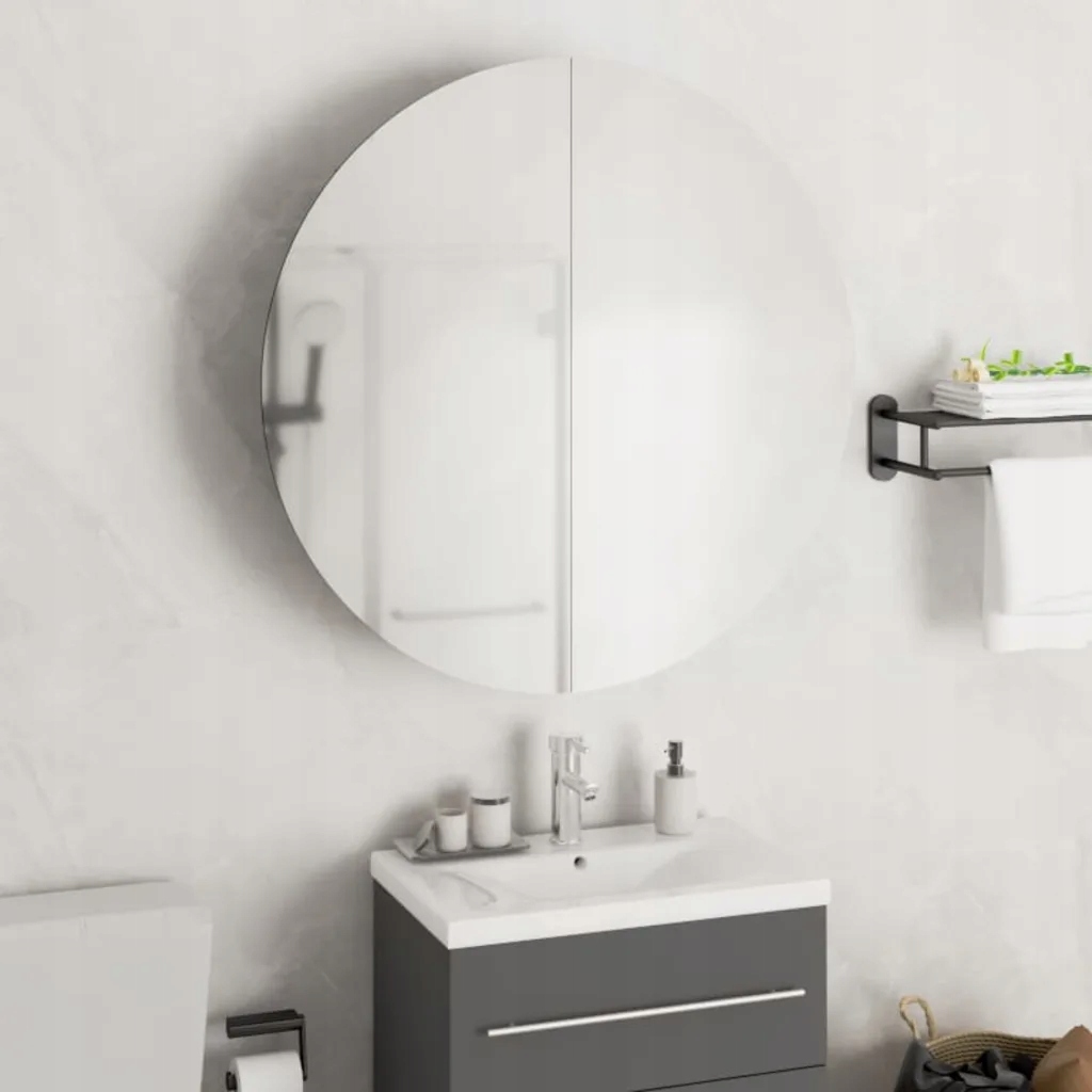 Koupelnová skříňka s kulatým zrcadlem a Led černá 54x54x17,5 cm Černý 34558