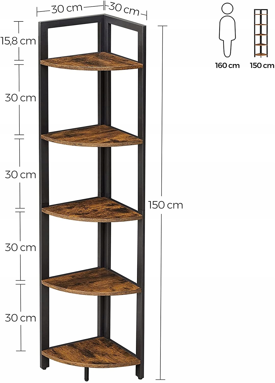 REGAŁ PÓŁKA NAROŻNA LOFT INDUSTRIALNA RETRO 150 cm Kolor mebla odcienie brązu