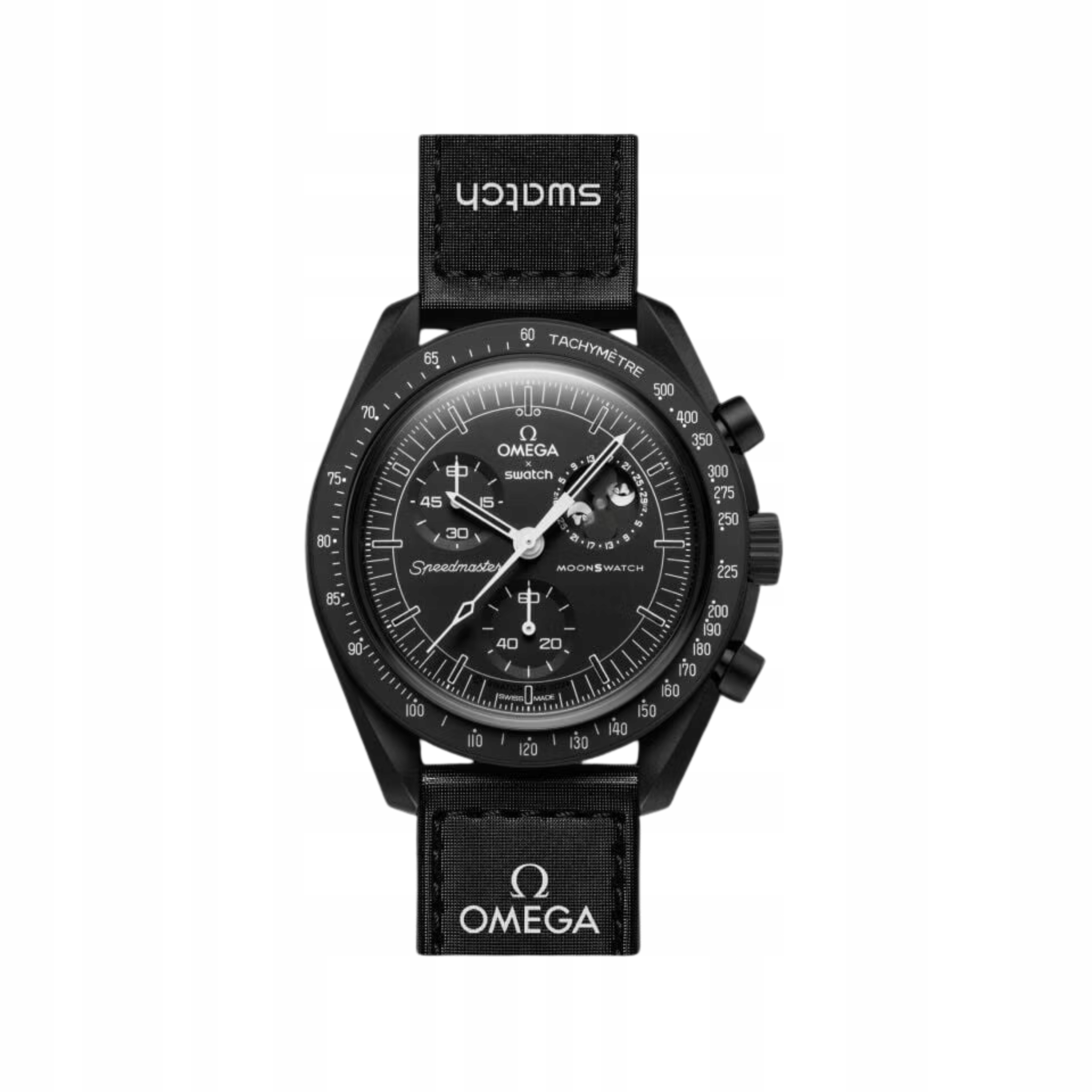 Omega x Swatch Moonswatch Mission to the Moonphase Snoopy New Moon Black (Černé hodinky s fází měsíce)
