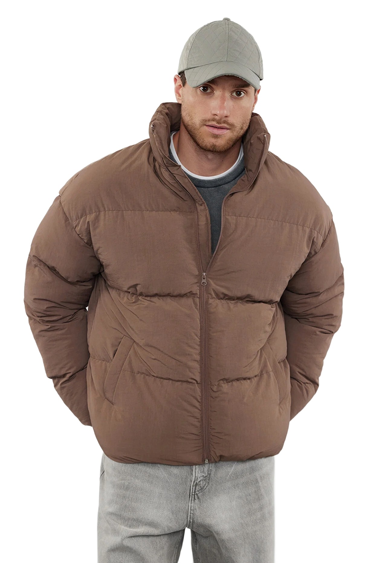 Trendyol Dámská Prošívaná Bunda Hnědá Do Pasu Se Zipem XL 5DA