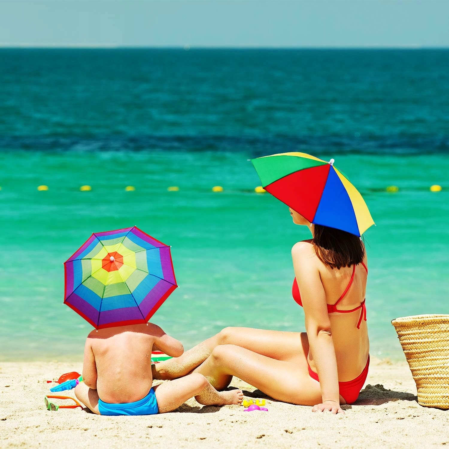 3X CZAPKA Z PARASOLKĄ CZAPKA PARASOLKA TĘCZA KAPELUSZ NA GŁOWĘ Długość po złożeniu 31 cm