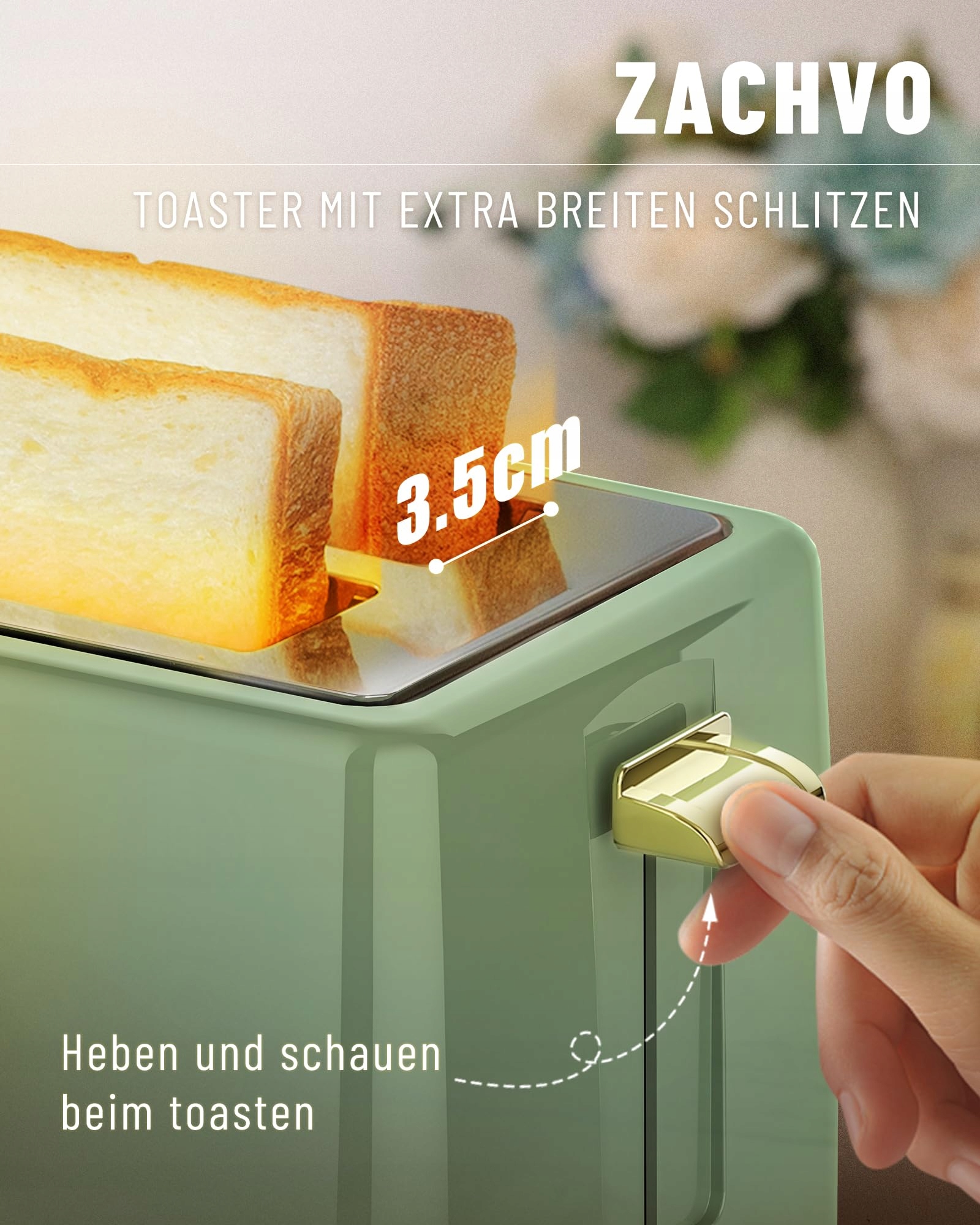 ZACHVO Toster 2 Kromki Z Podgrzewaczem 6 Stopni 850W LED Wyświetlacz — miniatura 2