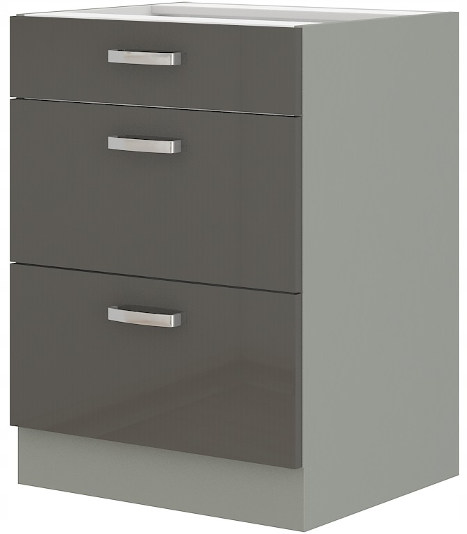 Kuchyňská skříňka stojící 60 cm zásuvky Premium Box spodní. Šedý lesk.