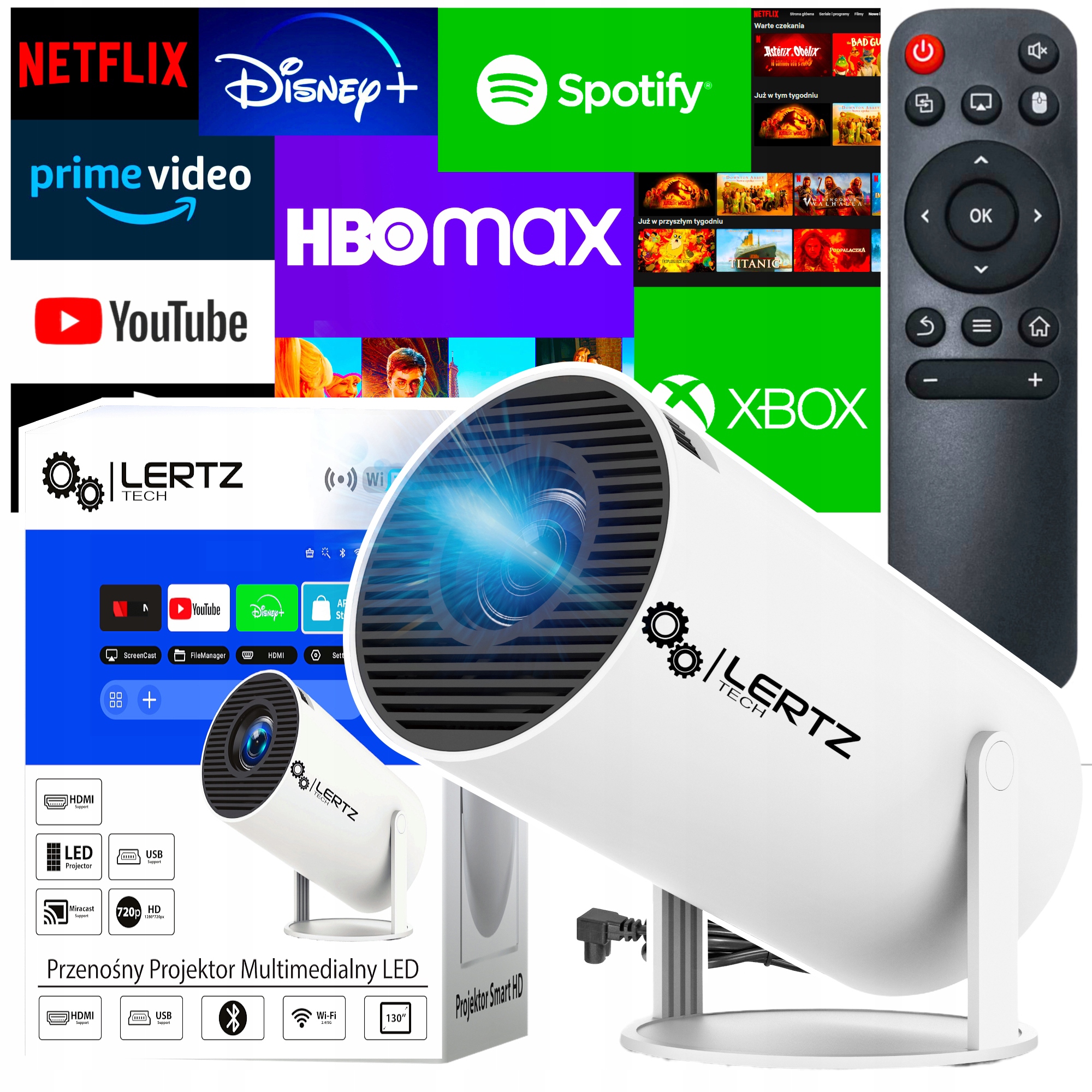 Projektor LED LERTZ HY 300 PRO + biały