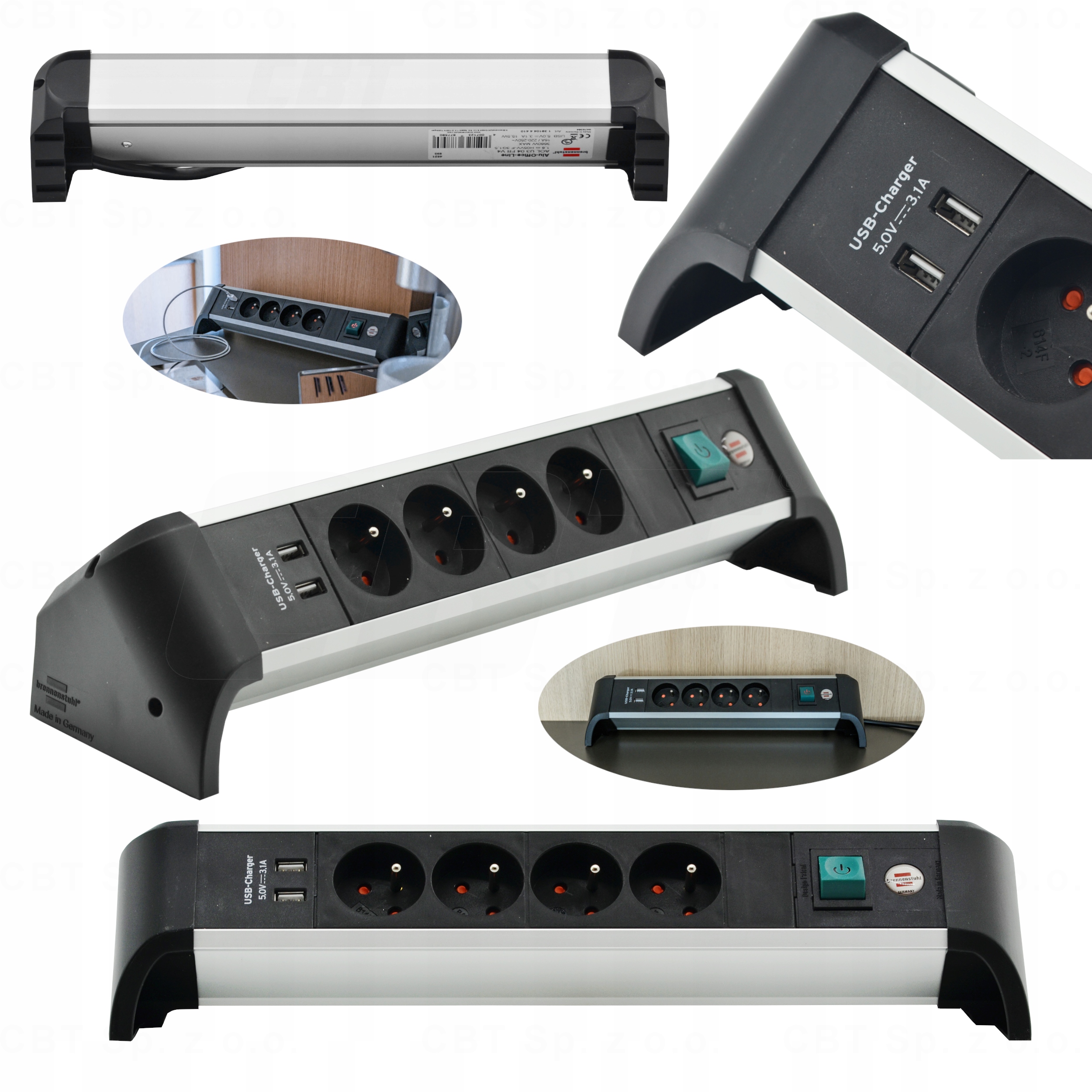 Listwa Nablatowa Przedłużacz Elektryczny 4 Gniazda Przewód 1,8M Wyłącznik