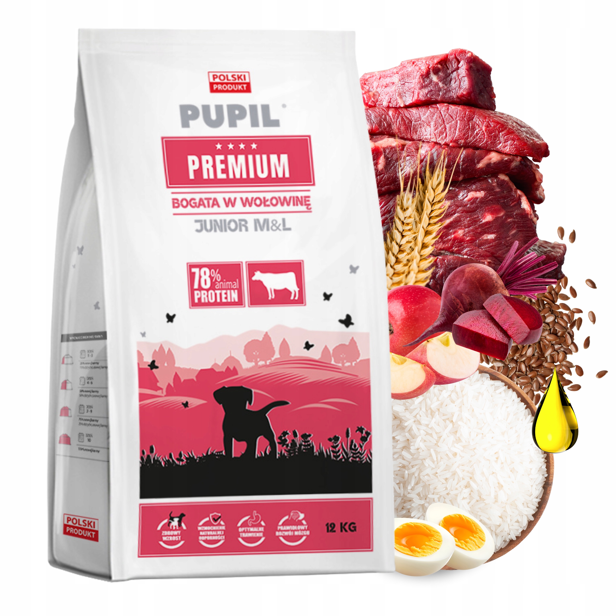 Levně Pupil Premium Junior krmivo pro štěňata Hovězí maso M/L 12 kg