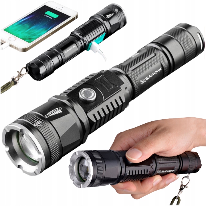 1/10x 50000LM Zoomable Flashlight Tactical T6 LED Torch Lamp USB Charger 