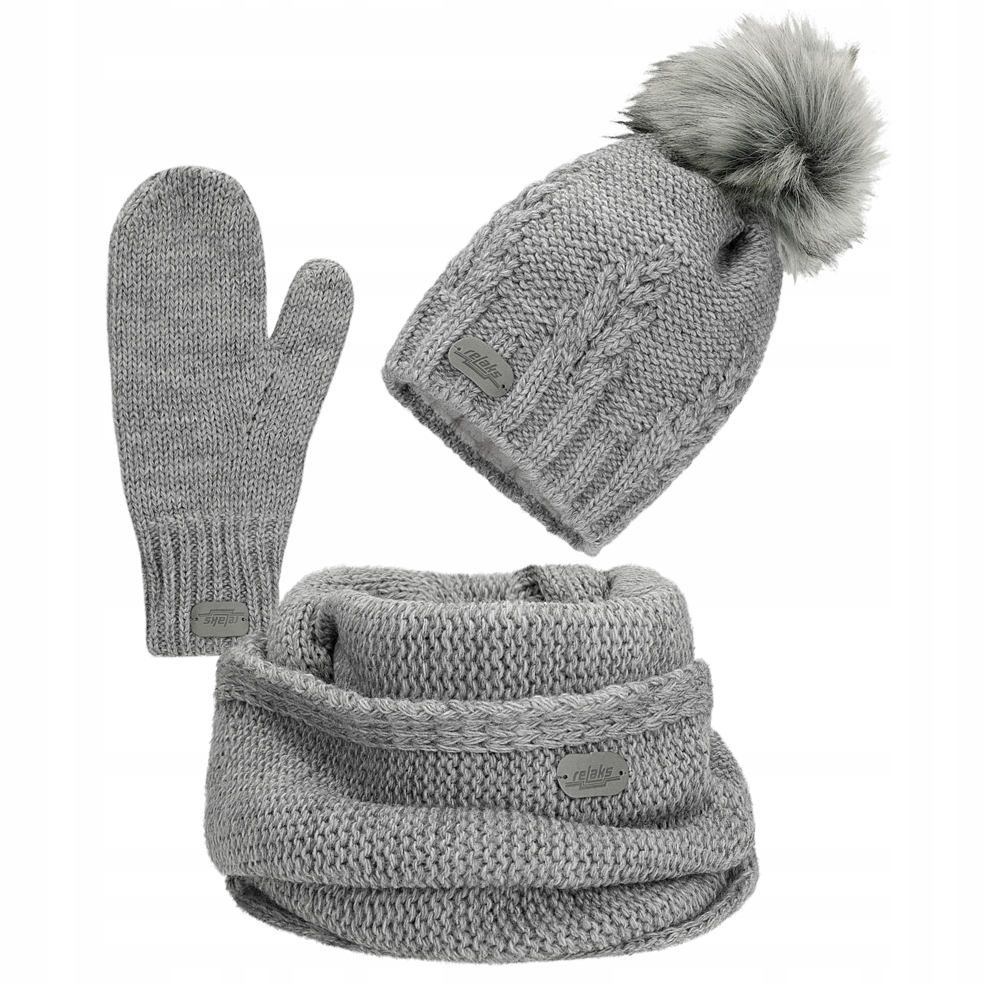 Dámská zimní Čepice čepice, šátek, Nákrčník , rukavice, teplý set, šedá Relaks