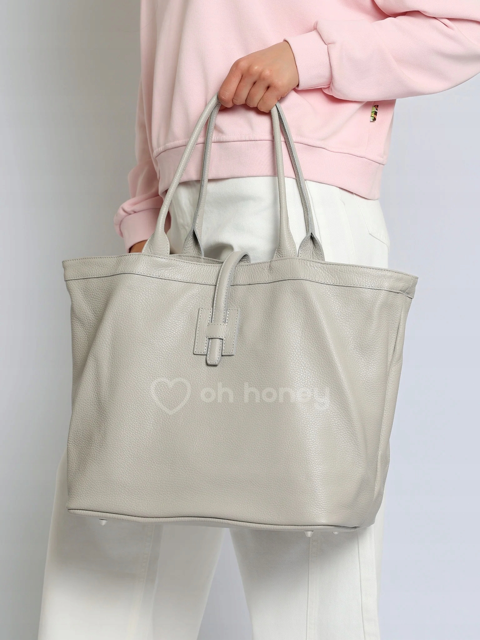 Shopper kabelka z přírodní kůže velká perleťově šedá Juliet