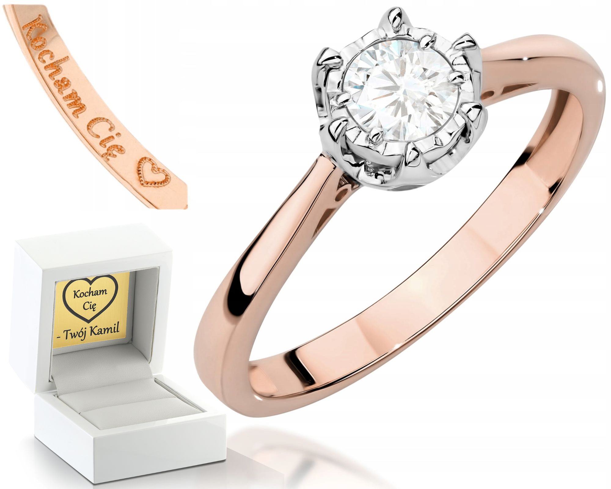 Růžový Zlatý Prstýnek Gravírování 585 Dárek Bonus