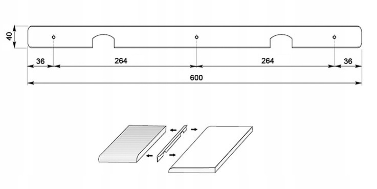 LISTWA MEBLOWA KĄTOWA DO BLATU 38MM R5 L-600MM CZARNA Wysokość 40 mm