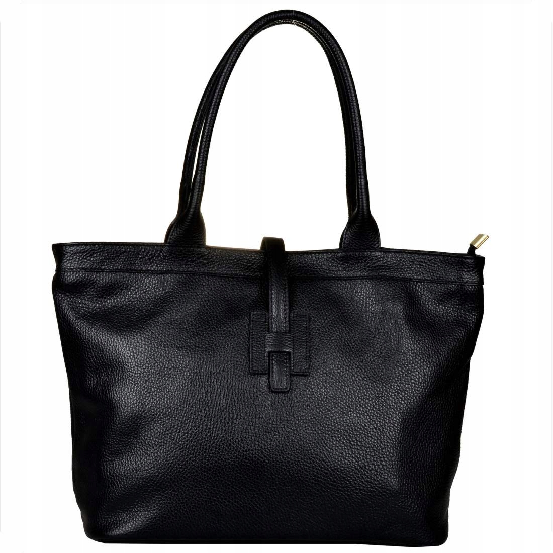 Taška shopper černá přírodní kůže XL zlaté kování