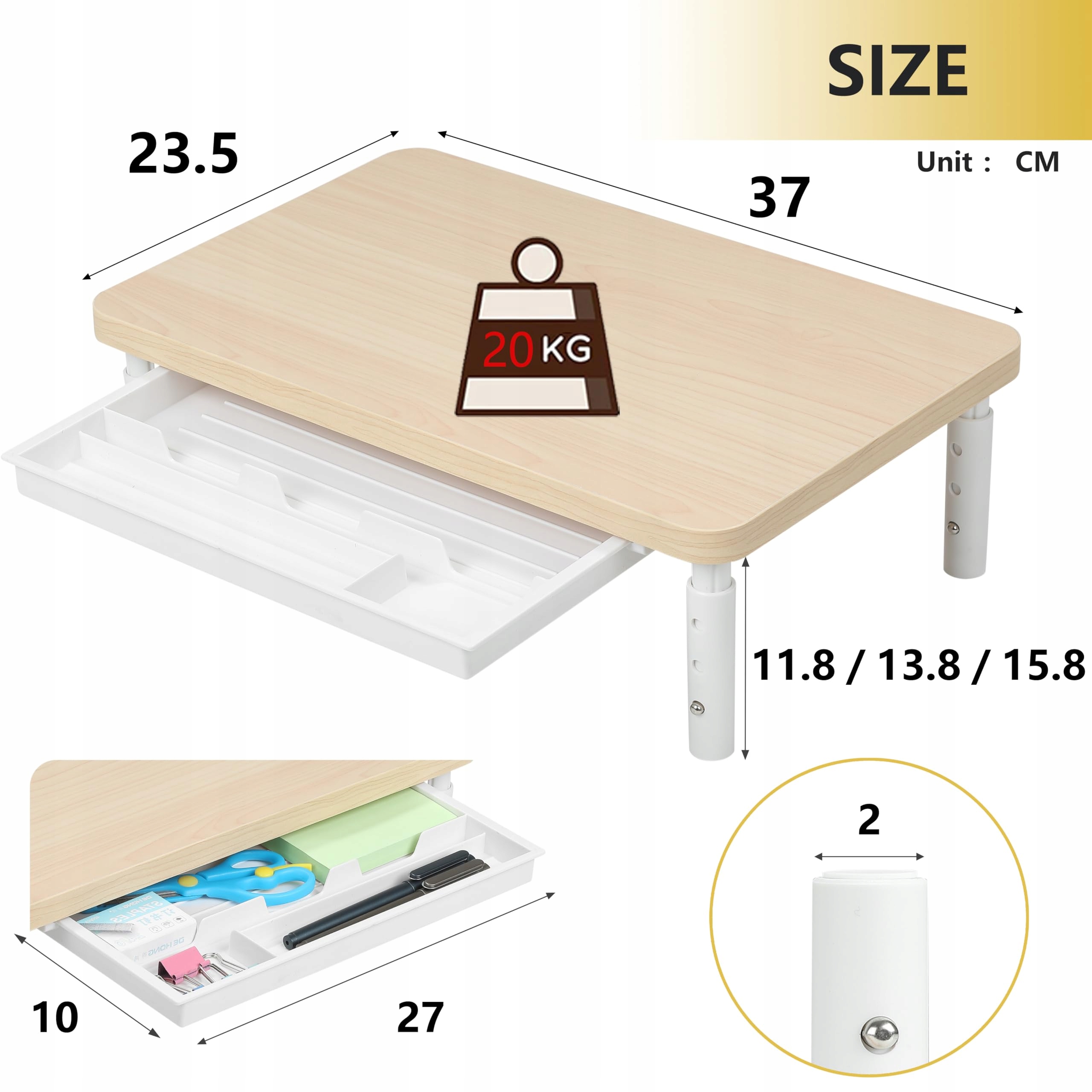 ETHU ERGONOMICZNY STOJAK PODSTAWKA POD MONITOR Z REGULOWANĄ WYSOKOŚCIĄ — miniatura 2