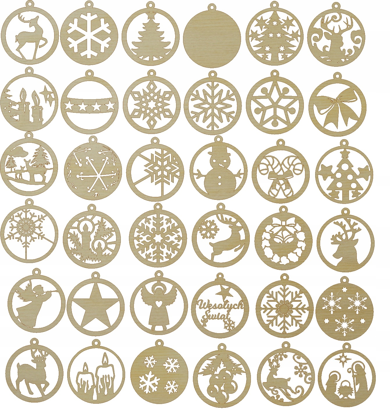 Bombki Świąteczne Choinkowe Drewniane Ozdoby 36szt