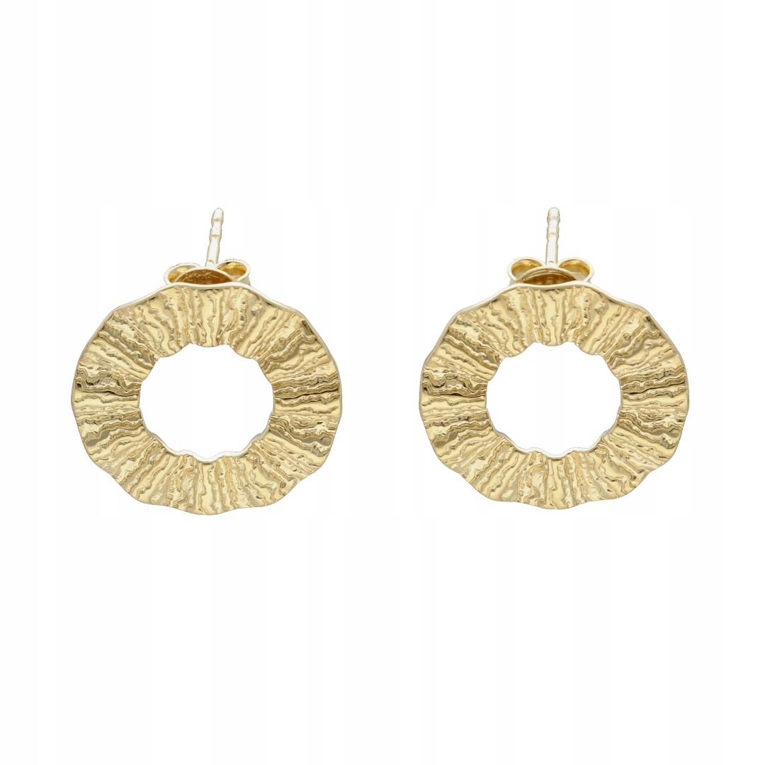 Náušnice s nařasenými kroužky, stříbro, pozlacené