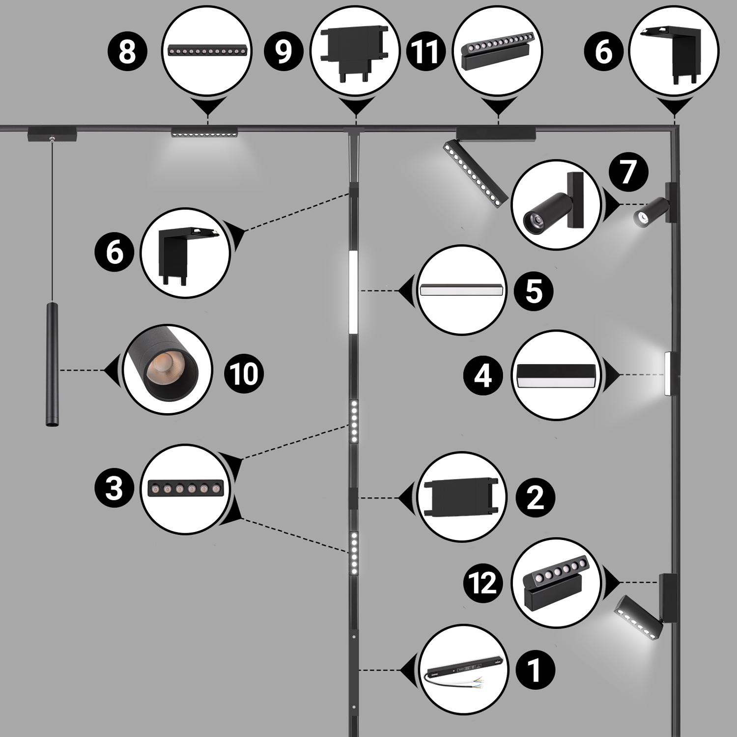 Oświetlenie szynowe magnetyczne 2x SZYNA 1m + 6x lampa liniowa SPOT LED Szerokość produktu 2.6 cm