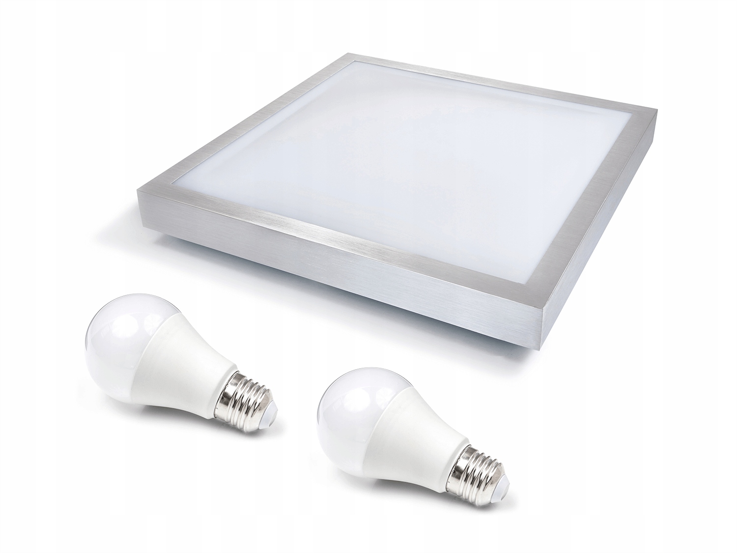 Plafon Natynkowy Kwadrat Srebrny 2XE27 +2x Żarówka Led 10W 4500K