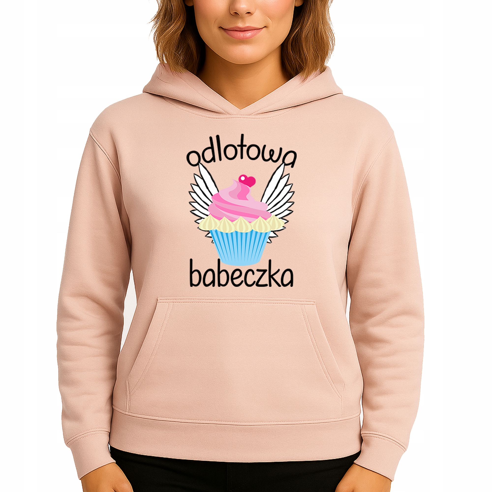 Mikina S Kapucí Broskvová Hoodie Bavlněná Odletová Košilka Vel M