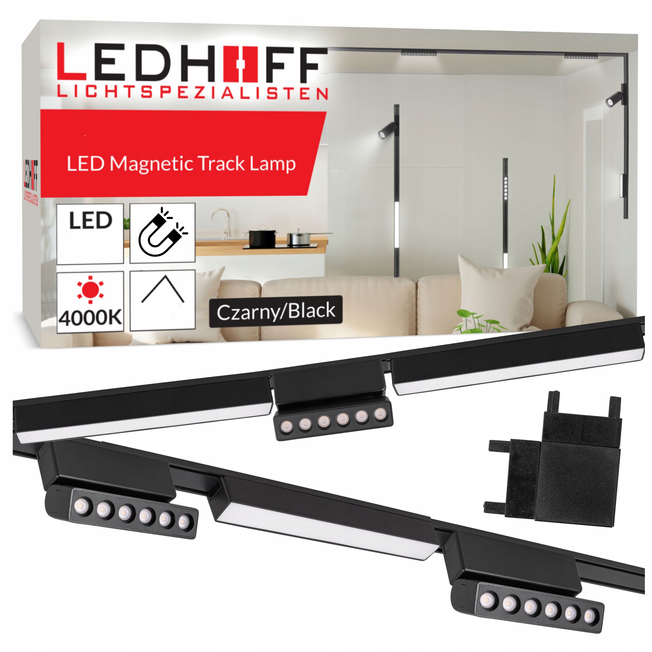 Magnetické koľajové osvetlenie 2x Koľajnica 1m 6x reflektorová lampa Spot Led