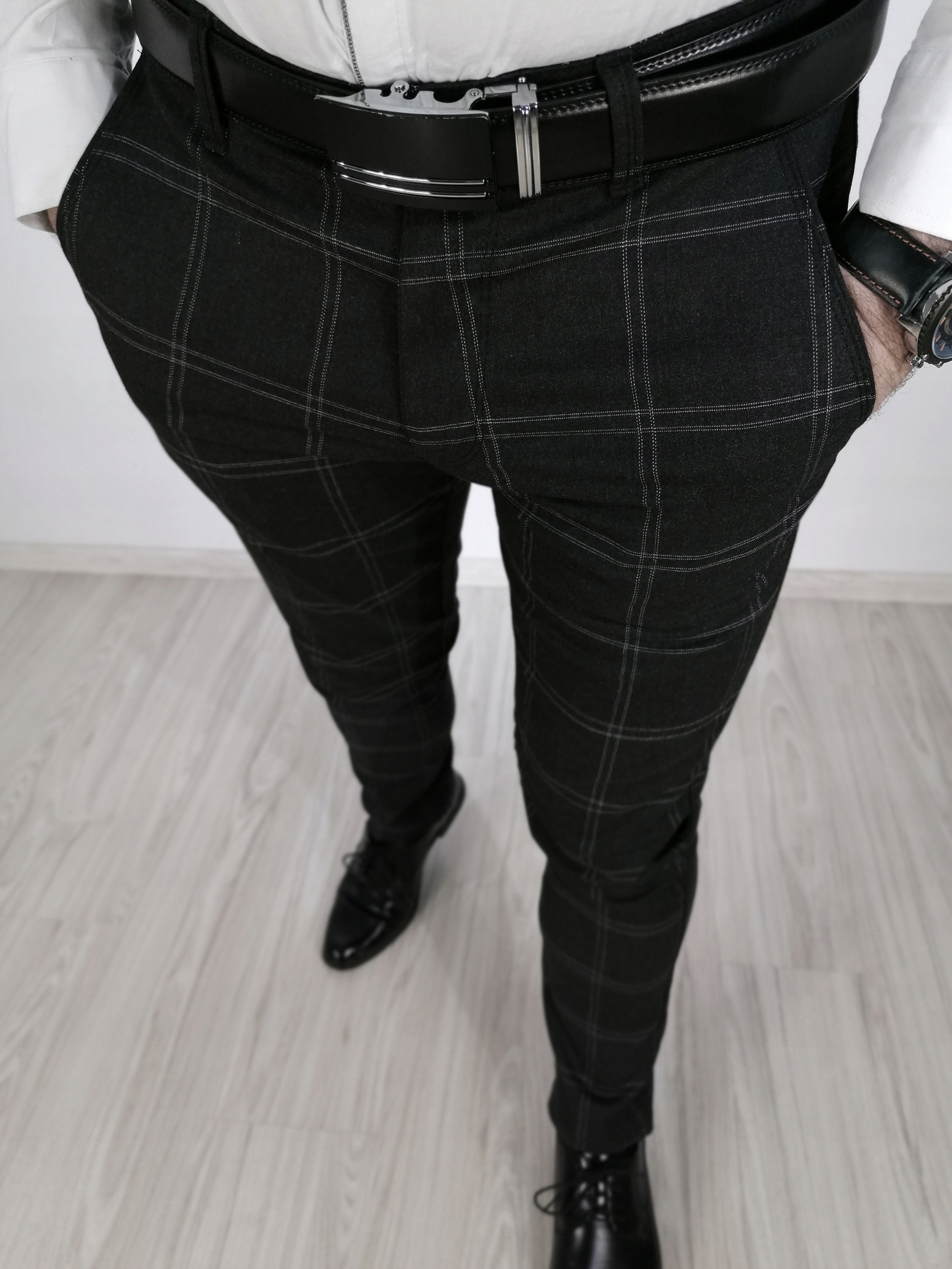 2S Męskie grafitowe eleganckie spodnie w kratę 40 Rozmiar 40