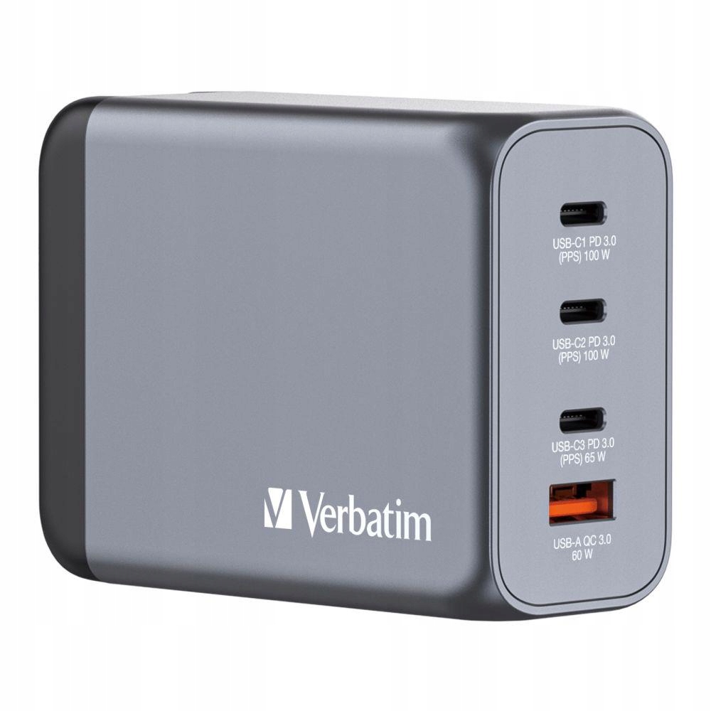 Ładowarka sieciowa Verbatim GaN GNC-200 3xUSB-C Pd (2x100W+65W) 1xUSB-A Qc