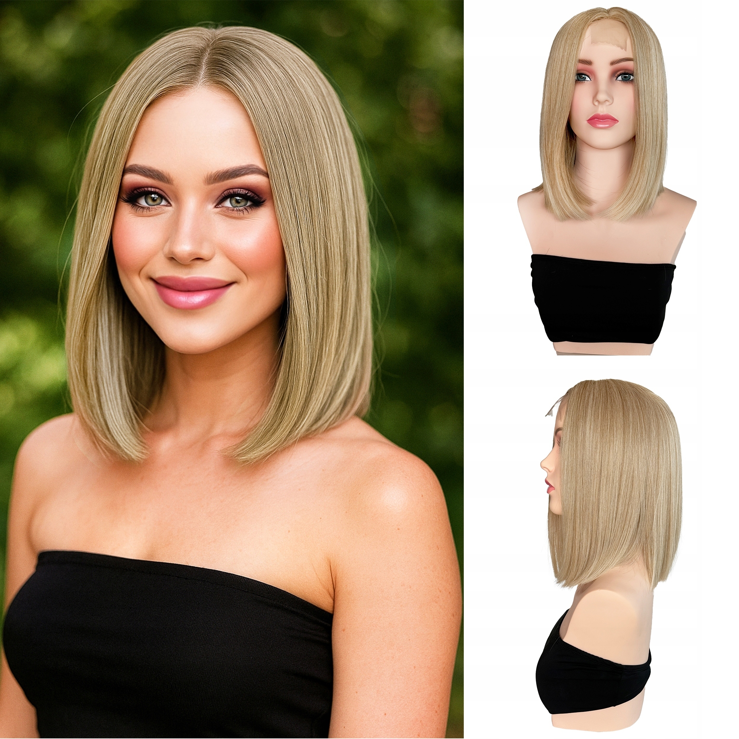 Peruka Syntetyczna Włosy Sztuczne Bob Blond Gładki Krótka Fryzura 35cm