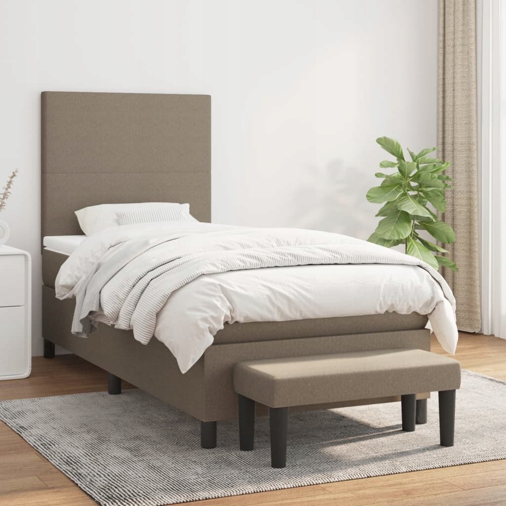Kontinentální postel s matrací, taupe, látka, 90 x 190 cm