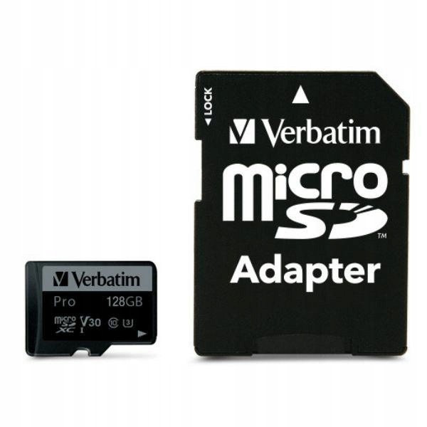 Verbatim karta microSD 128 Gb adaptér Pro U3 černá/černá 47044