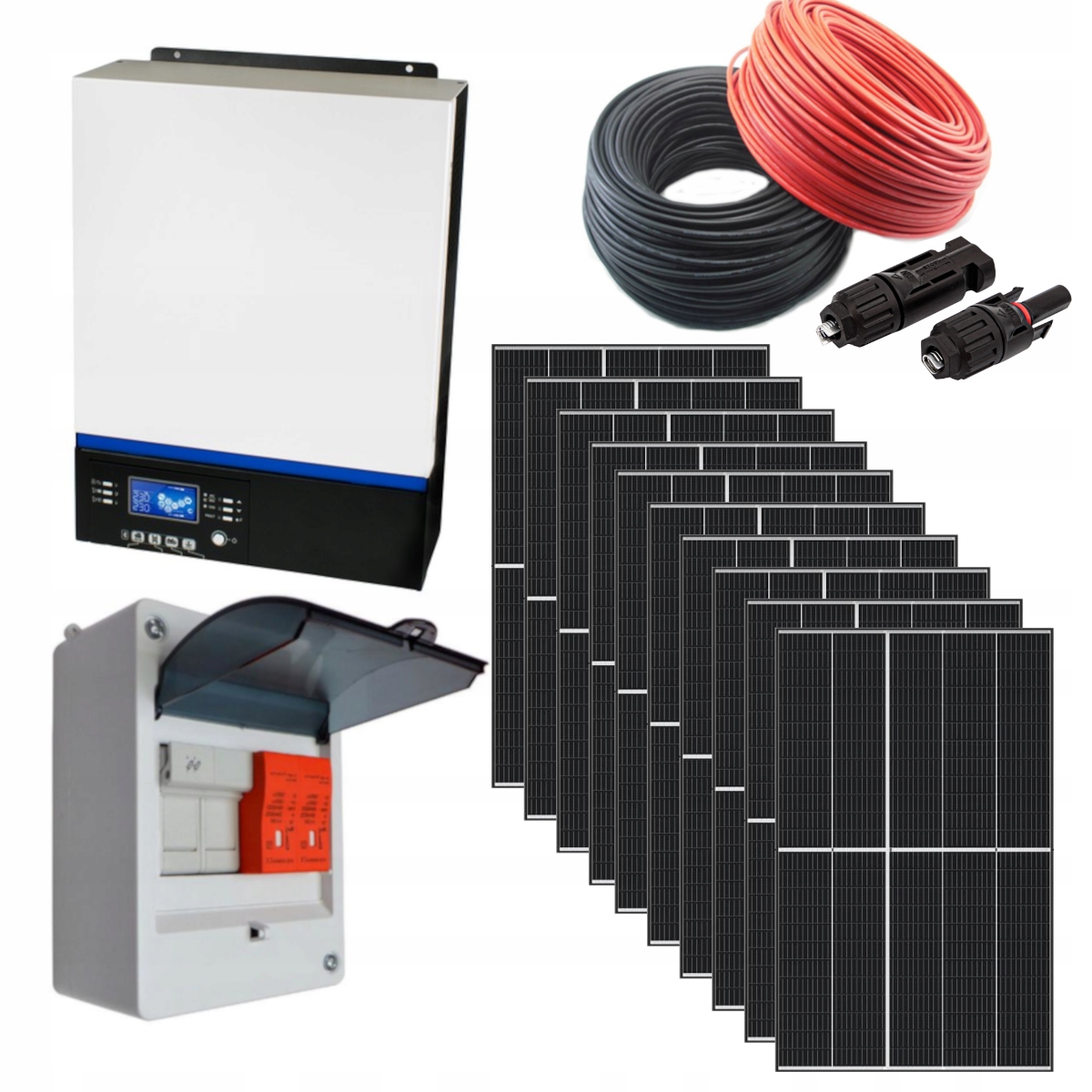 Zestaw solarny hybrydowy z panelami fotowoltaicznymi czarnymi