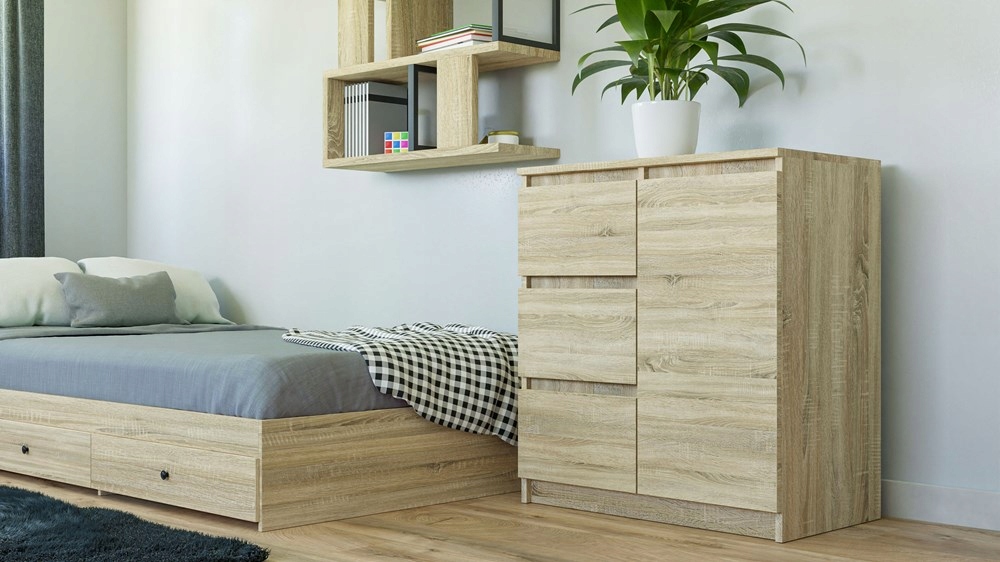 KOMODA 80 cm SZAFKA SZUFLADY DRZWI PÓŁKI POJEMNA NOWOCZESNA DĄB SONOMA Kod producenta KOMODA 80 cm SZAFKA SZUFLADY DRZWI