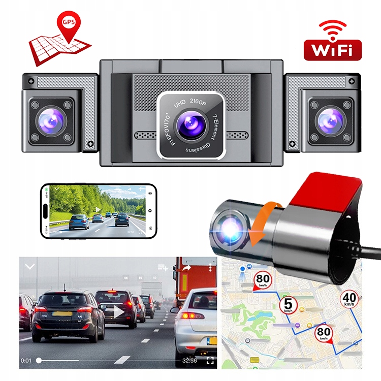 Autokamera 360° 4-kanálová 4K 1080P Wi-Fi aplikácia G-Sensor Pl
