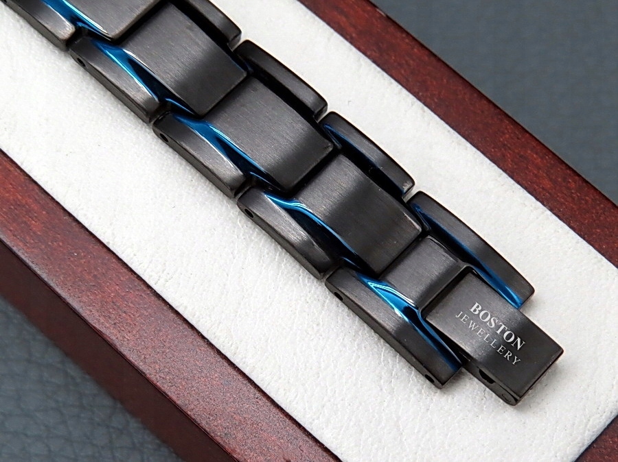 CZARNA ZDROWOTNA BRANSOLETA MĘSKA MAGNETYCZNA MOC BOSTON JEWELLERY ORYGINAŁ Materiał stal