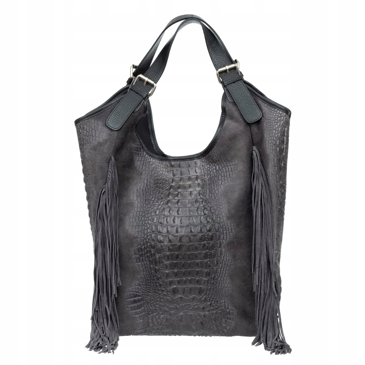 Kožená taška Shopperka Vezze Nativo Croco Grafitová