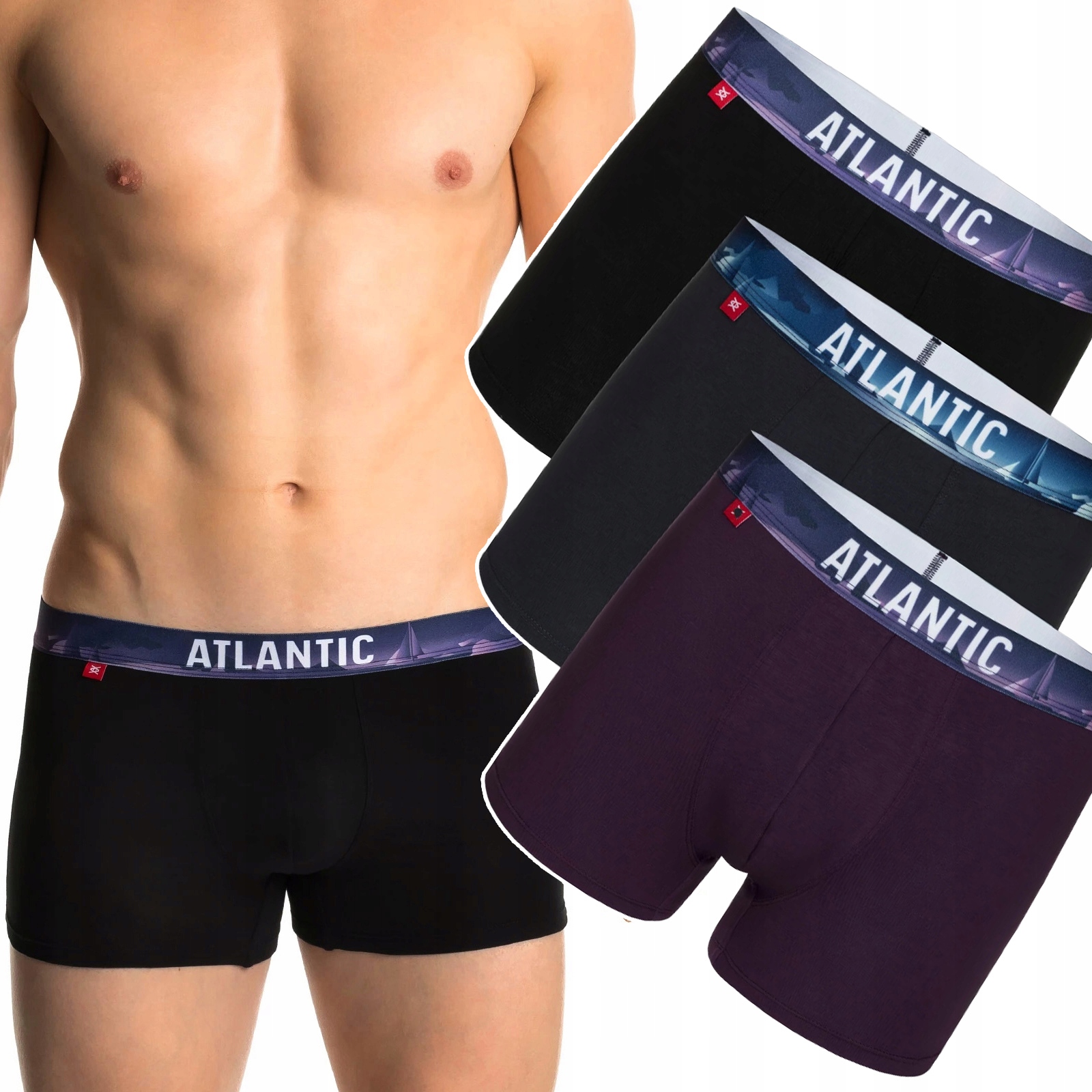 x3 Pánské přiléhavé boxerky Atlantic 3MH-159 Bavlněné šortky XL