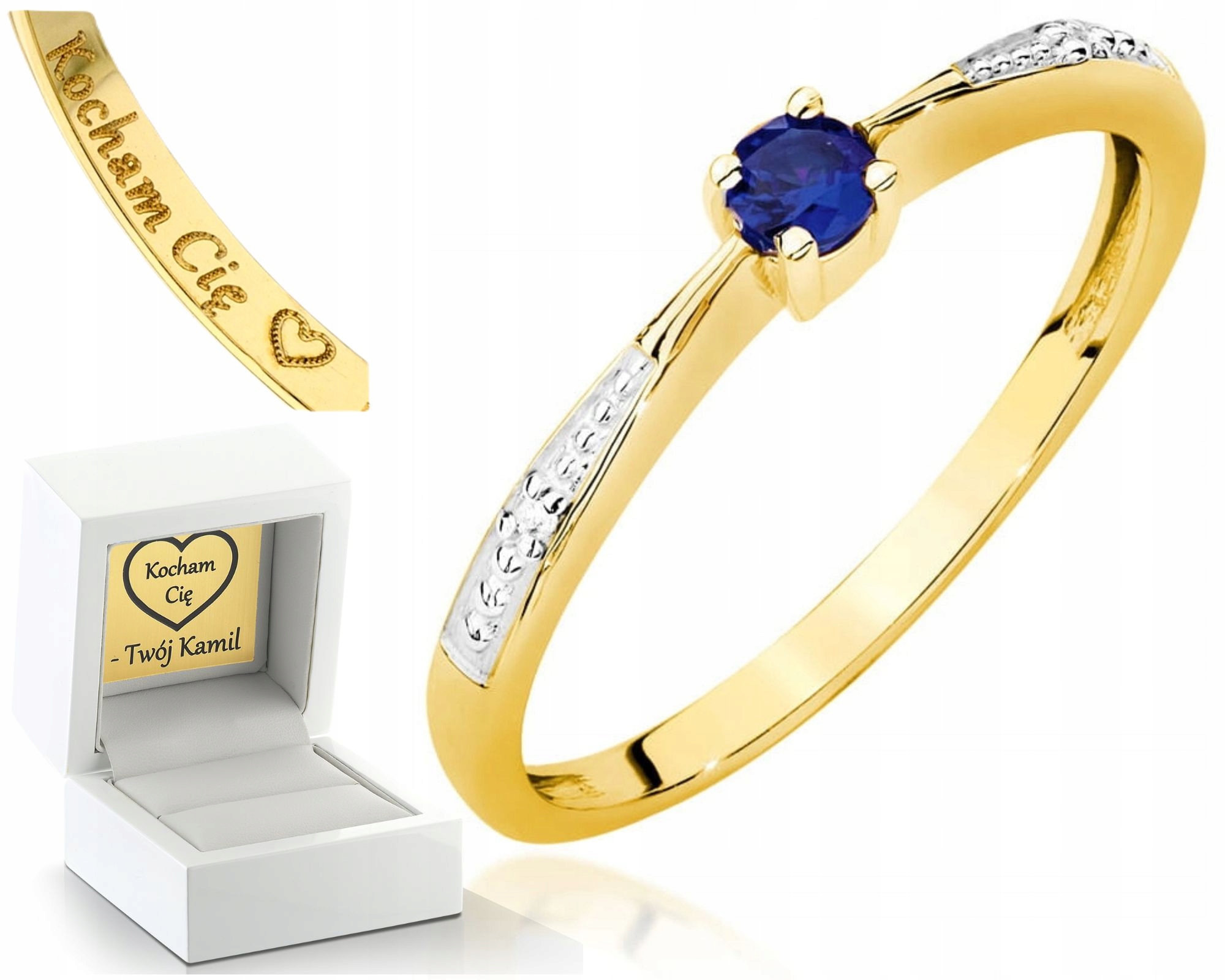 Prstýnek Prsten Se Safíry A Diamanty, Gravírování , Diamanty, Gravírování