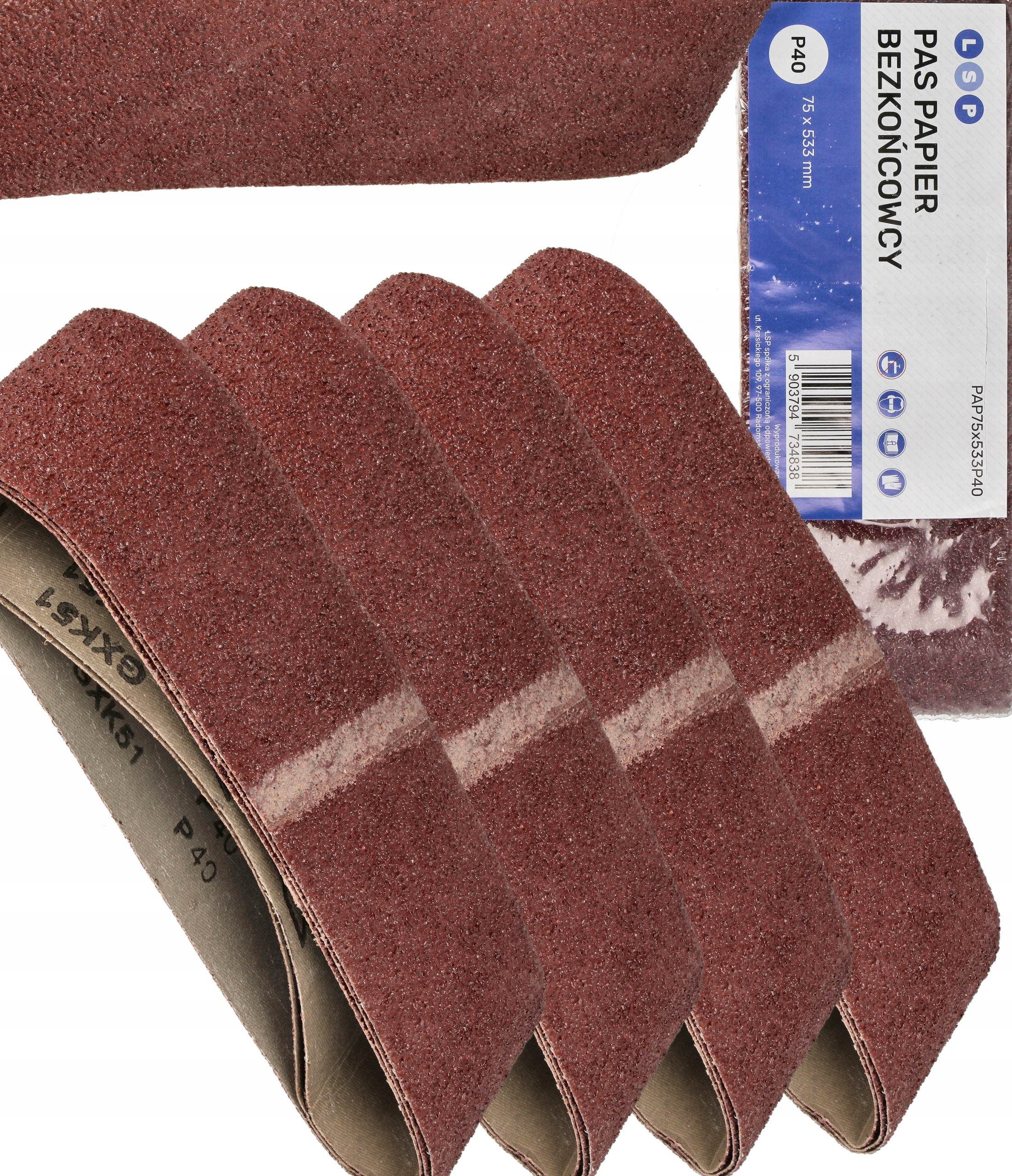 Pas Bezkońcowy Papier Ścierny 533x75 P40 Taśma Do Szlifierki Taśmowej 12SZT