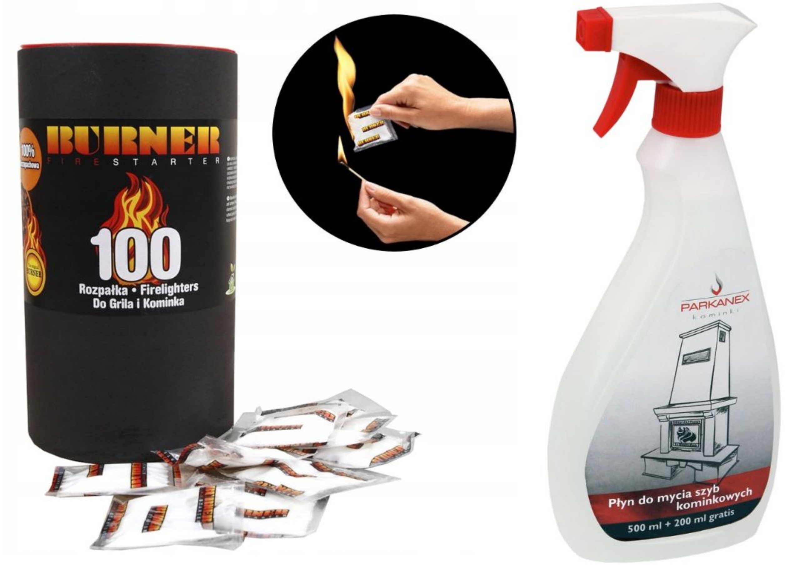Štartovacia Sada Do Krbu Podpaľovač Burner 100 Ks Tekutina Na Sklo 700 ML