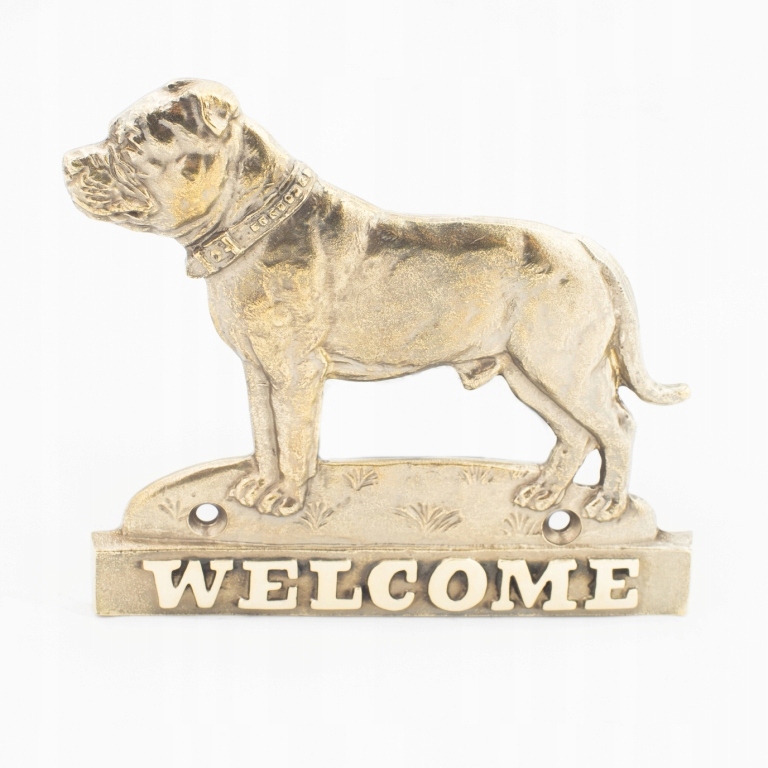 Staffordshire Bull Terrier mosadzná tabuľa na dvere so psom na štítku Welcome