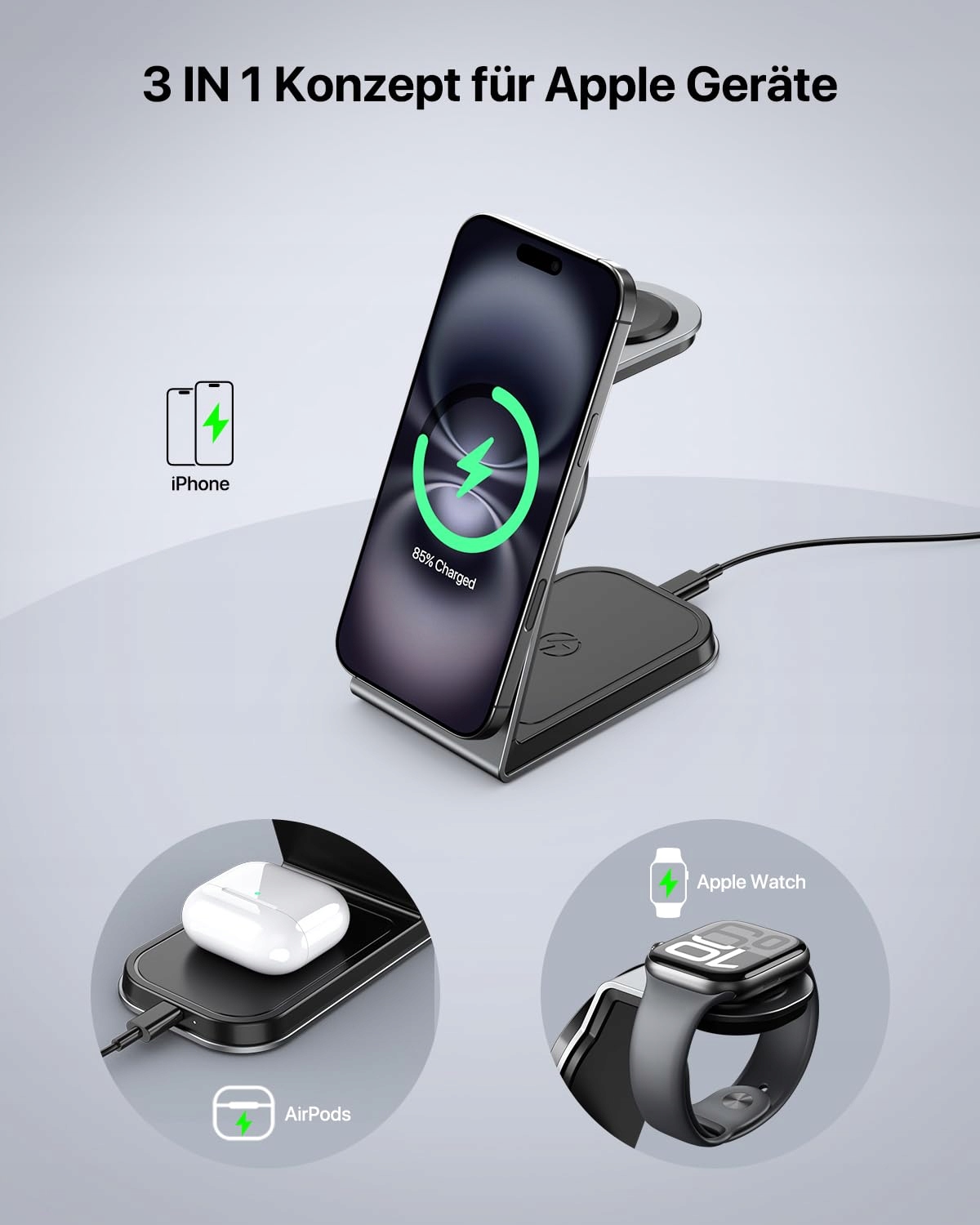MAG-SAFE Stacja Ładowania 3w1 Dla iPhone Apple Watch AirPods — miniatura 2