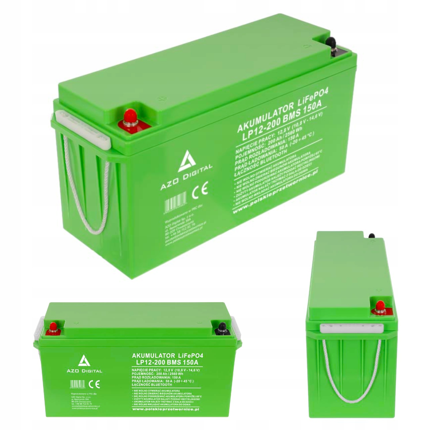 Akumulator Litowy LiFePO4 12V 200Ah 150A Bms Bt Mata Grzewcza Azo Digital