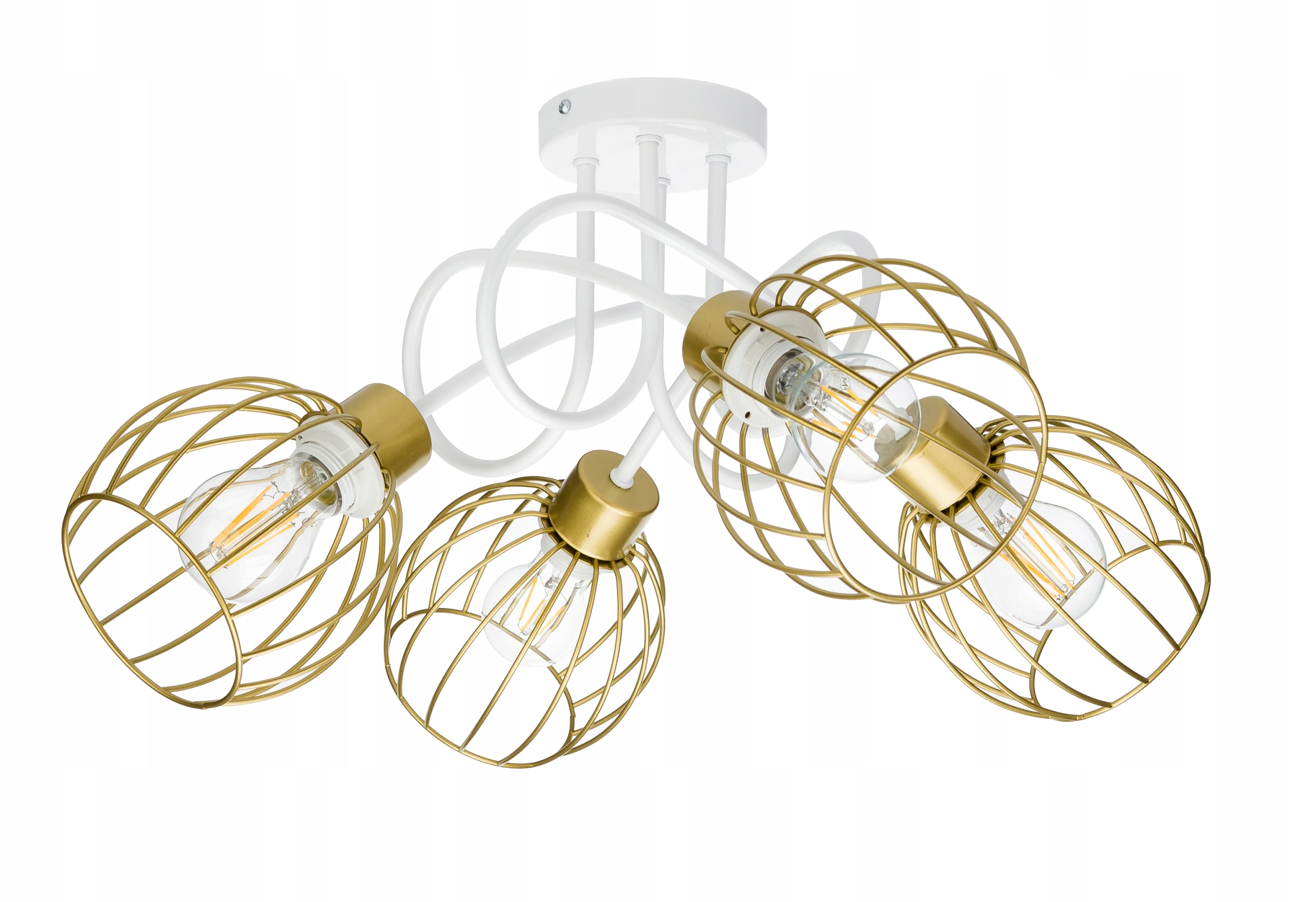 Stropní svítidlo závěsný lustr Loft kudrnatý drát koule 4x E27 zlatá