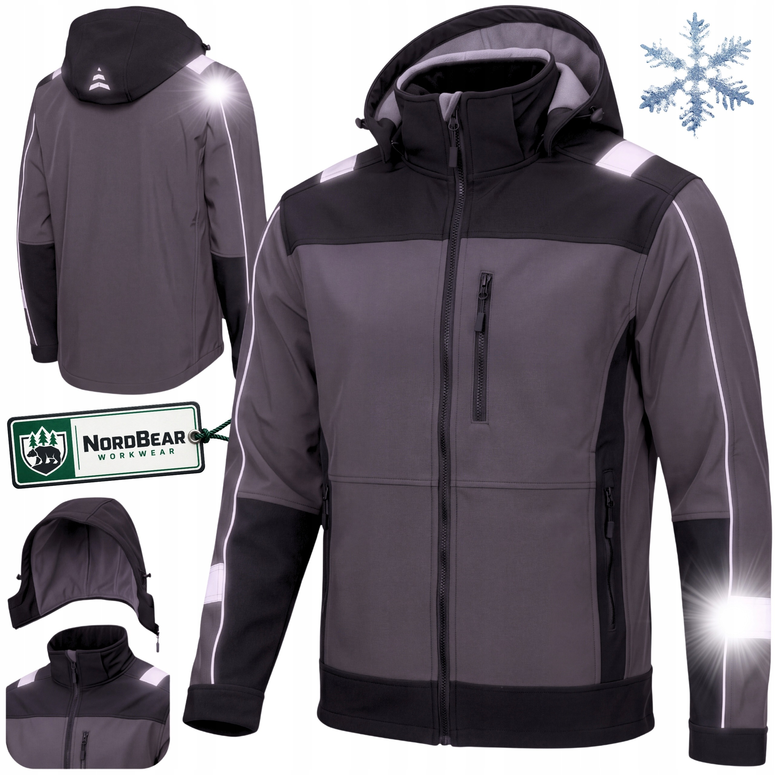 Softshell Odrazová Pracovní Bunda Bozp Pánská Voděodolná Teplá Šedá