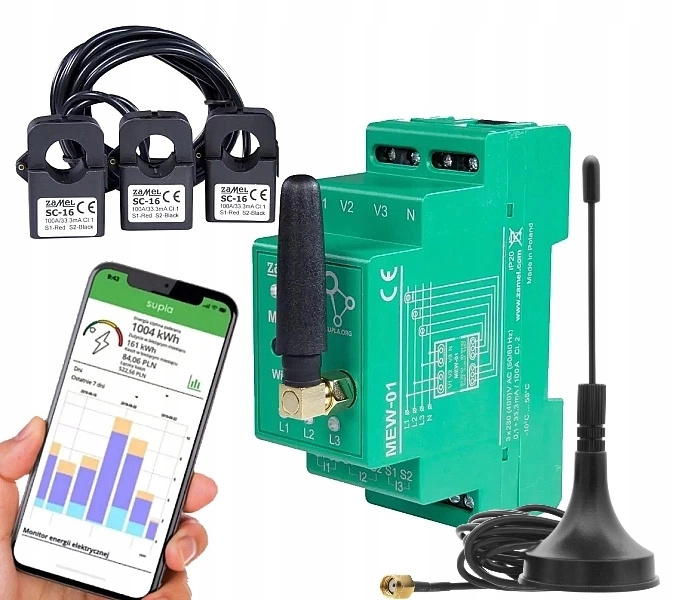Supla WiFi počítadlo proudové energie 3F+N s třífázovou anténou